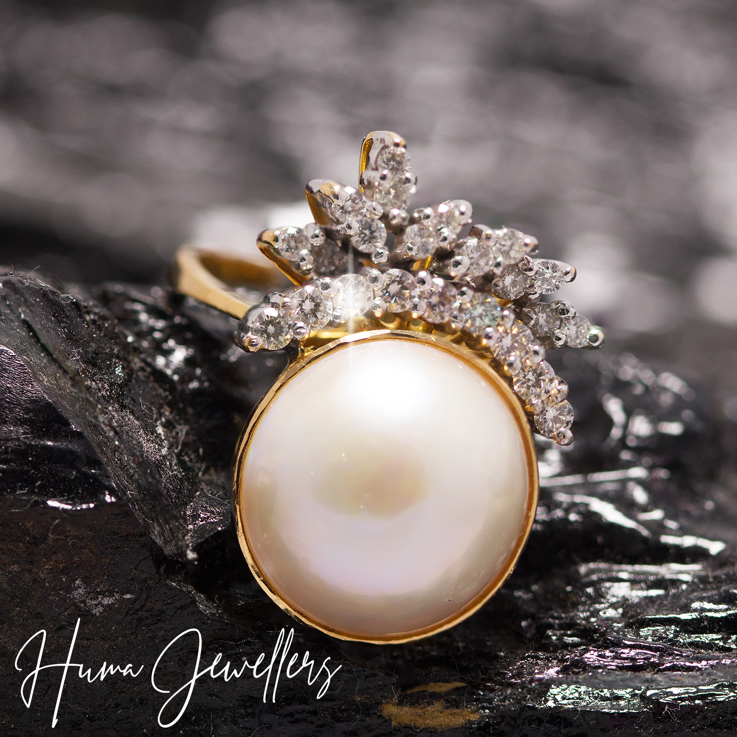 women classic diamond ring design and natural pearl huma jewellers karachi