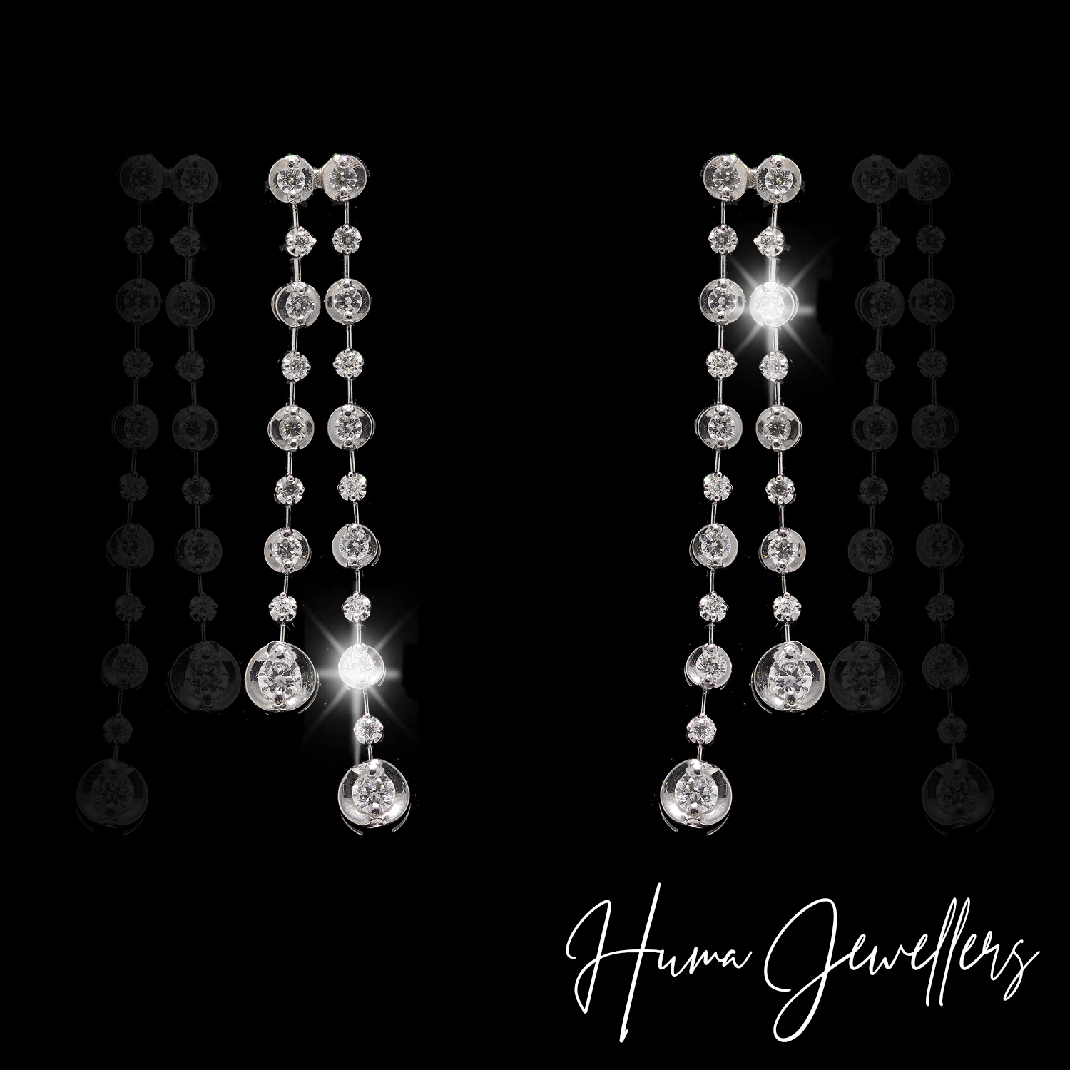 two lined dangling earrings for girls in diamonds at huma jewellers karachi pakistan