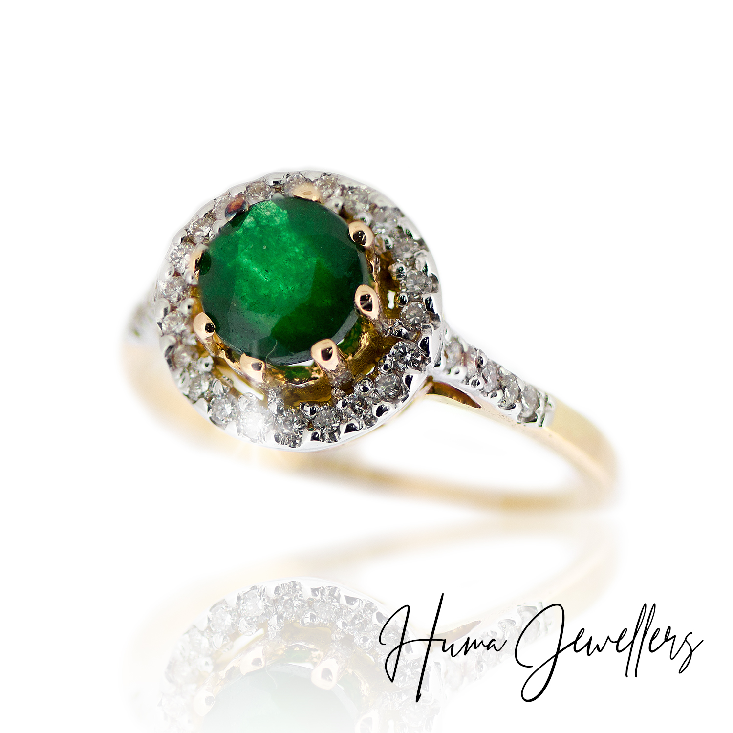 modern delicate diamond ring design with green emerald engagement girls at huma jewelelrs karachi pakistan