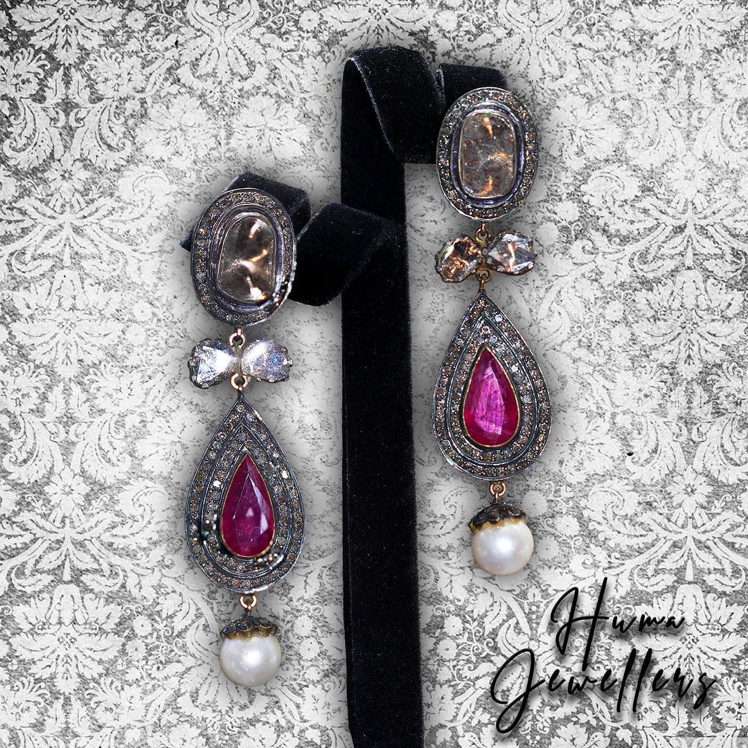 polki style women tradition fashion jewelry with ruby and natural pearl humajewellers karachi pakistan