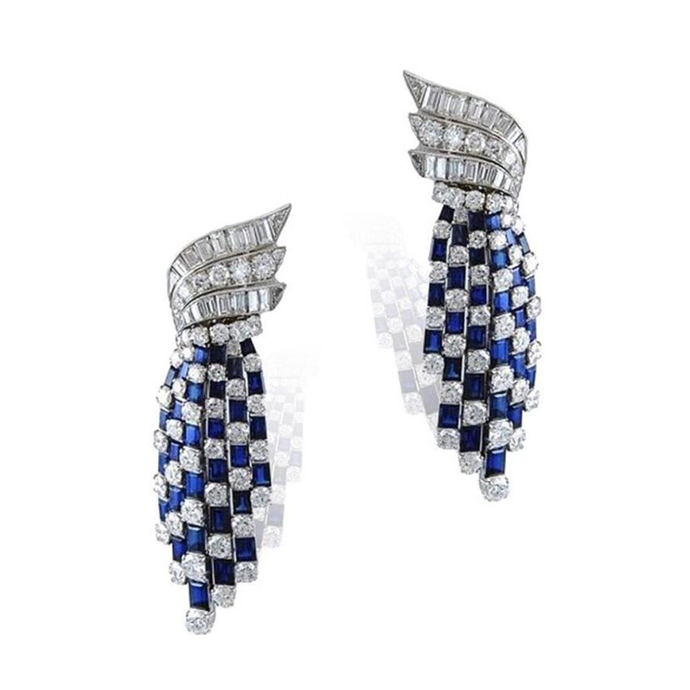 women fashion diamond round baguettes blue sapphire channel gold white yellow 18 karat modern design huma jewellers jewlr jewellery jewelry karachi pakistan