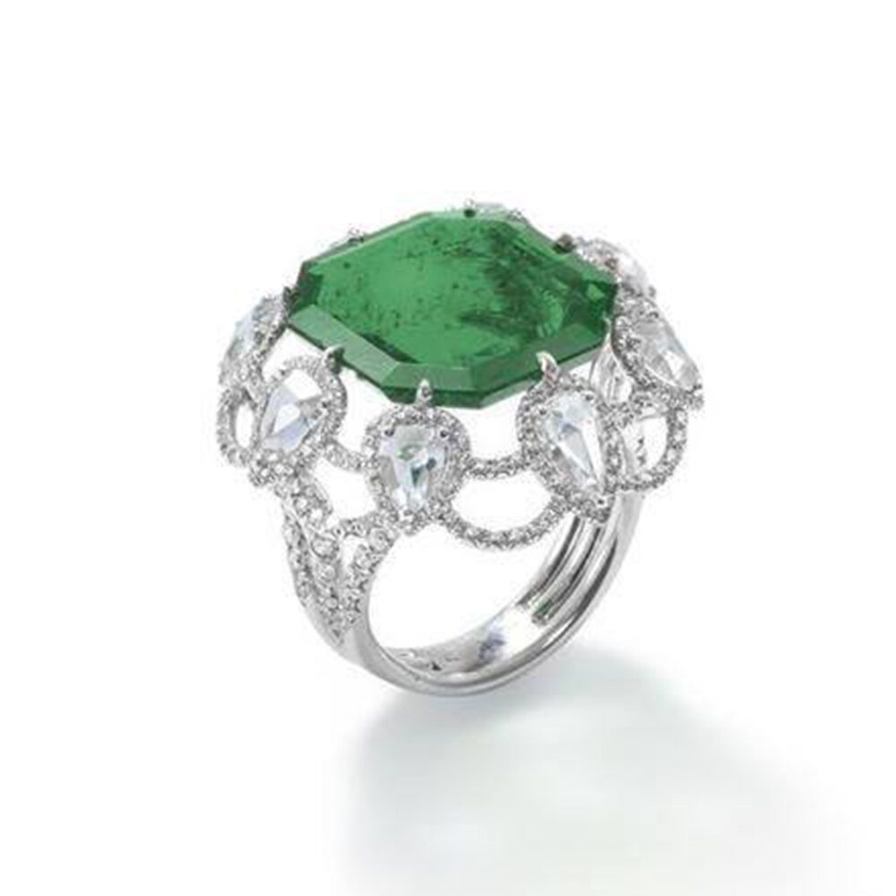 women fashion diamond emerald ring rose cuts gold white yellow 18 karat modern design huma jewellers jewlr jewellery jewelry karachi pakistan